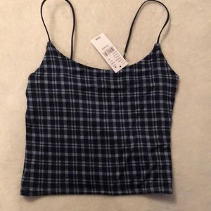 NWT PacSun navy plaid spaghetti strap cropped halter top